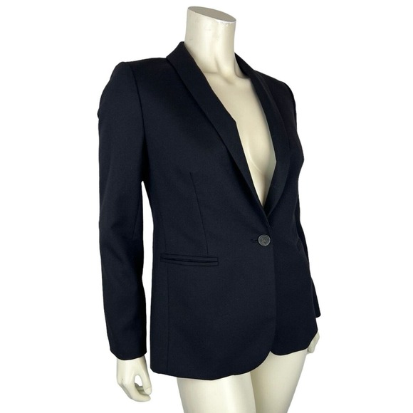 J. Crew Black Wool Flannel Parke Blazer Size 2 Womens Shawl Collar 1 Button - Picture 2 of 12